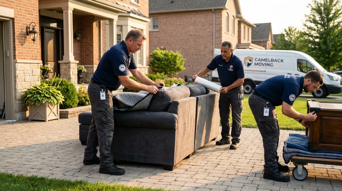 Large estate moving crew wrapping furniture in Parker, AZ